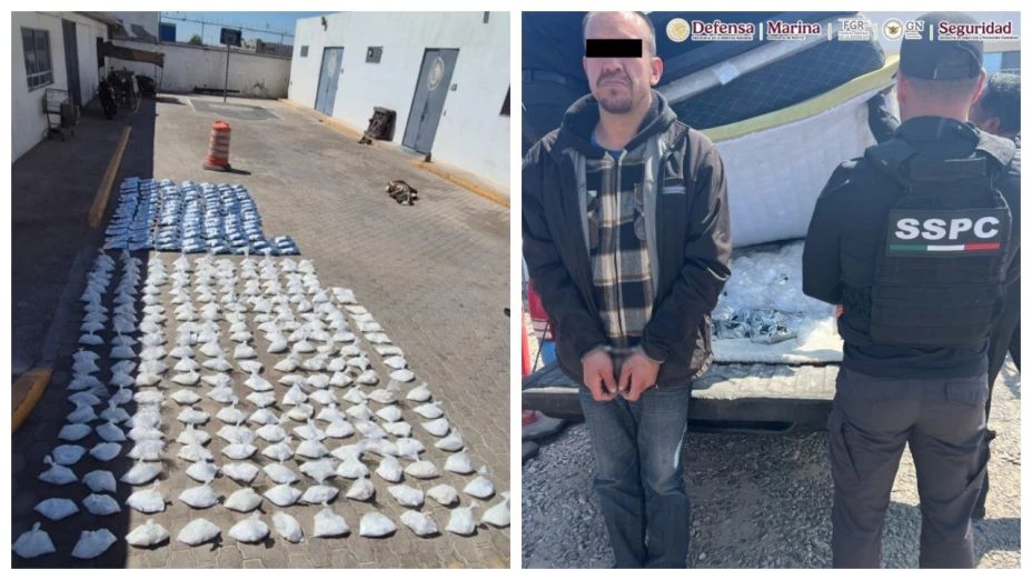 Detienen a hombre con más de 200 kilos de metanfetamina en Baja California.