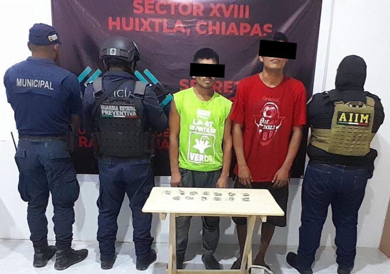 Dos detenidos por probable delito contra la salud durante operativo de seguridad en Tuzantán