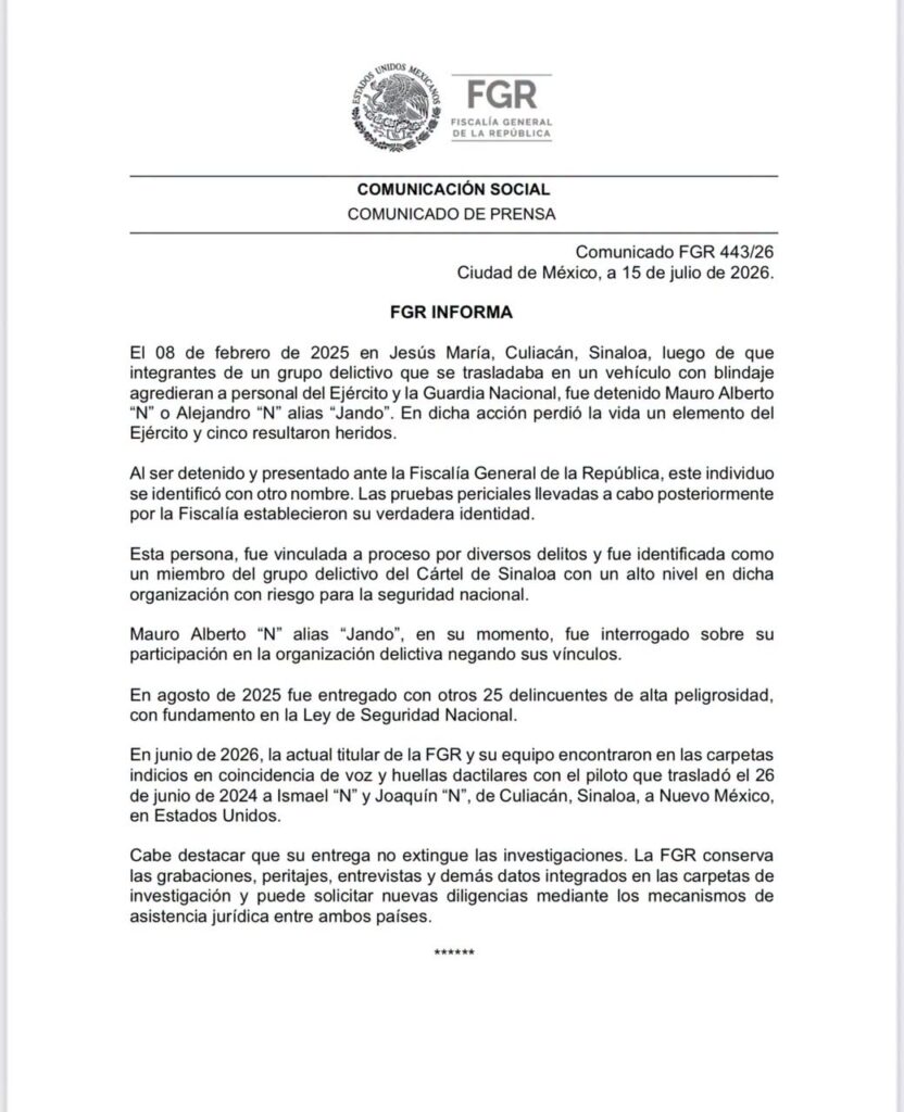 Comunicado de la FGR