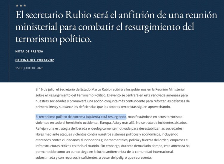 Marco Rubio encabezará reunión en Washington sobre presunto resurgimiento del terrorismo de extrema izquierda
